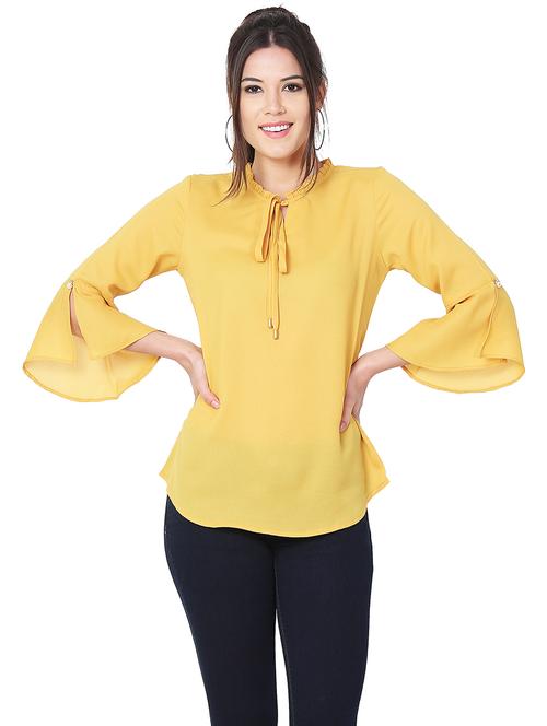 frill trim tie up neck top - 15957934 - Very Small Image - 1