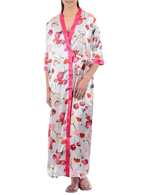 lace detail nighty with floral robe - 15958086 - Very Small Image - 1
