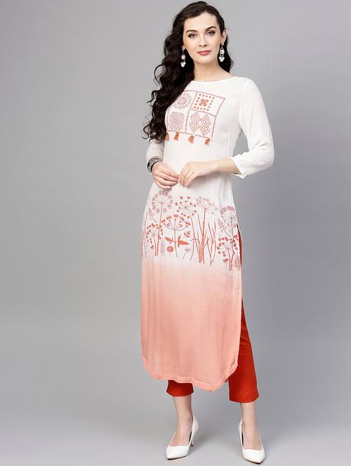 straight ombre kurta with tassels - 15958266 - Very Small Image - 1