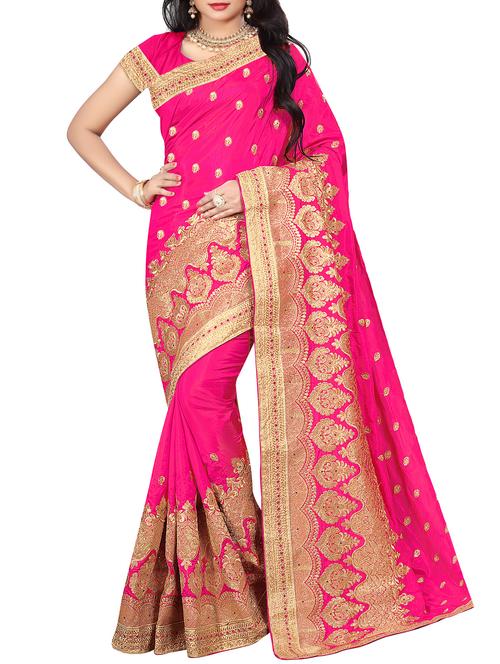 floral zari embroidered pink saree - 15958280 - Very Small Image - 1