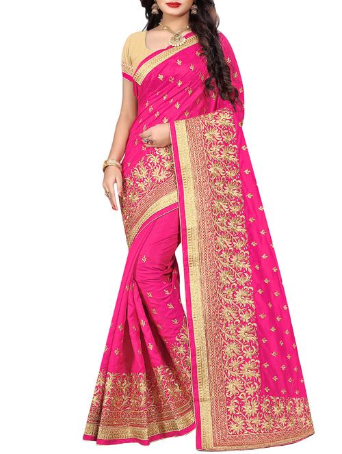 floral zari embroidered pink saree - 15958282 - Very Small Image - 1