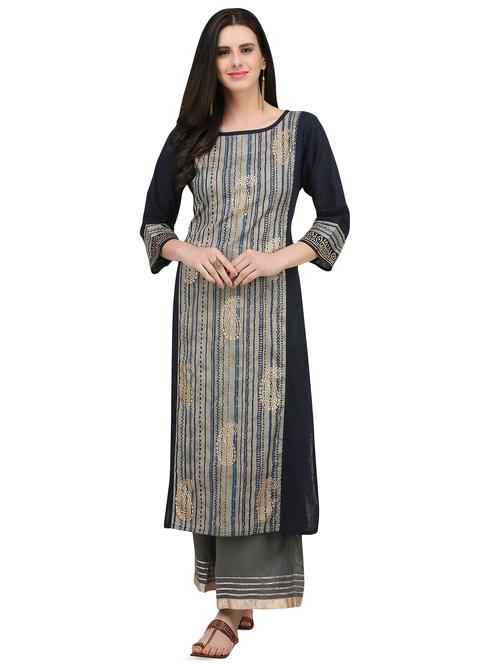 straight block print  kurta - 15958427 - Very Small Image - 1