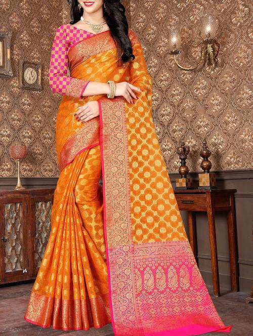 ethnic motif woven saree with blouse - 15958556 - Very Small Image - 1
