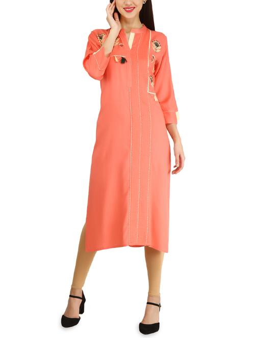 embroidered straight kurta with tassels - 15958621 - Very Small Image - 1