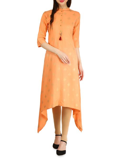 asymmetric foil print kurta - 15958629 - Very Small Image - 1
