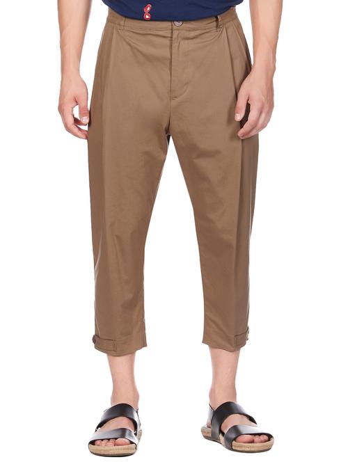 brown solid flat front trouser - 15958795 - Very Small Image - 1