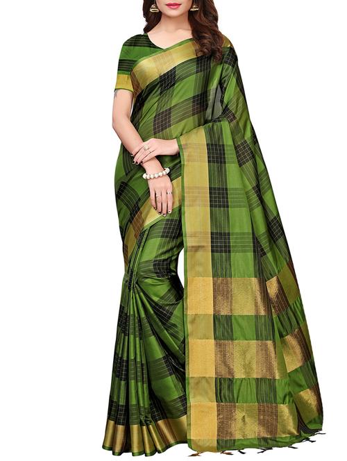 checkered woven saree with blouse - 15958933 - Very Small Image - 1