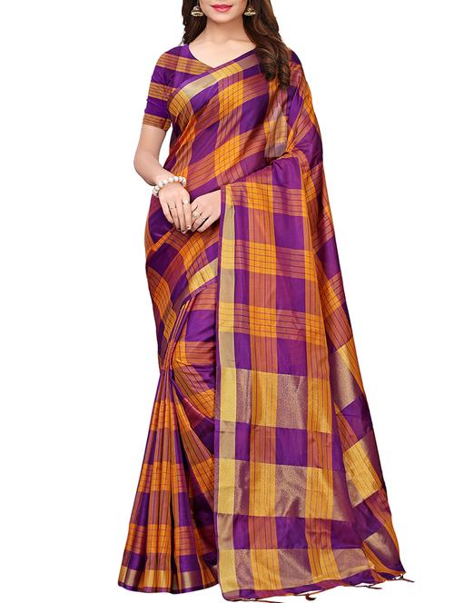 checkered woven saree with blouse - 15958937 - Very Small Image - 1