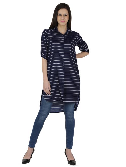 stripes high low kurta - 15961843 - Very Small Image - 1
