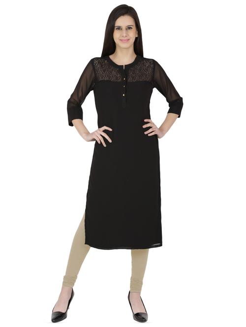 net yoke straight kurta - 15961865 - Very Small Image - 1