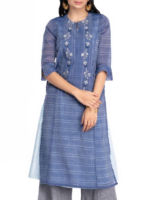 a-line checkered kurta with pocket - 15962126 - Very Small Image - 1