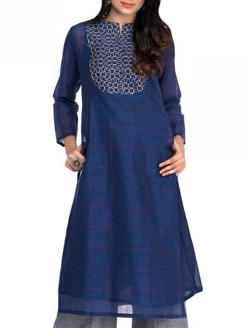a-line checkered kurta with pockets - 15962130 - Very Small Image - 1