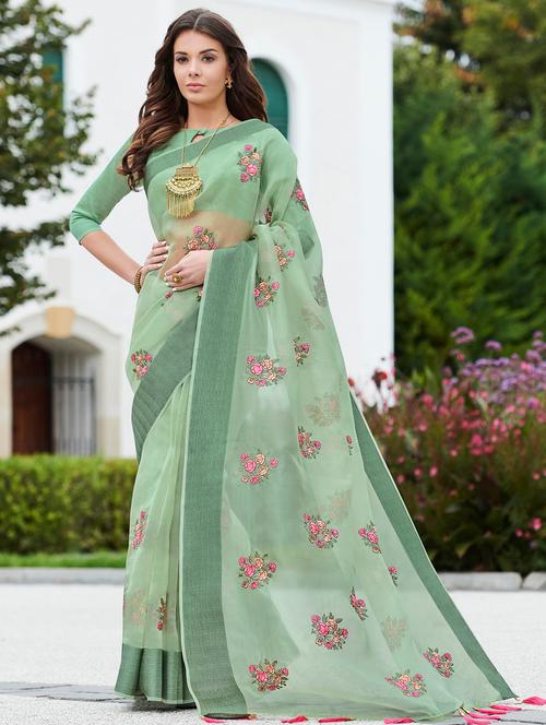 floral embroidered saree with blouse - 15963452 - Very Small Image - 1