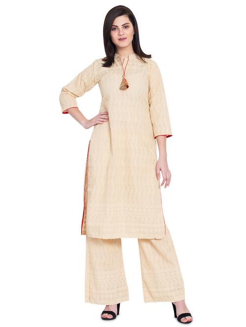 chikankari pastel kurta with palazzo set - 15963674 - Very Small Image - 1