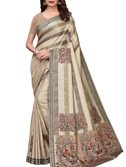 striped printed saree with blouse - 15965225 - Very Small Image - 1
