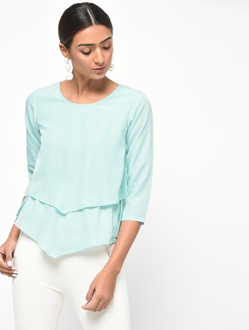 women's layered round neck top - 15965300 - Very Small Image - 1