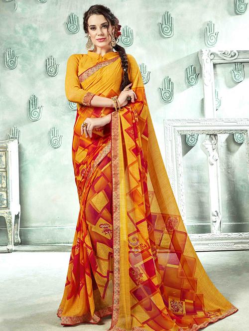 geometric printed saree with blouse - 15966051 - Very Small Image - 1