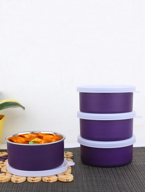 microwave safe stainless steel small lunch containers for office / home - set of 4 (purple, 4x11cms, 4x200ml approx.) - 15966835 - Very Small Image - 1