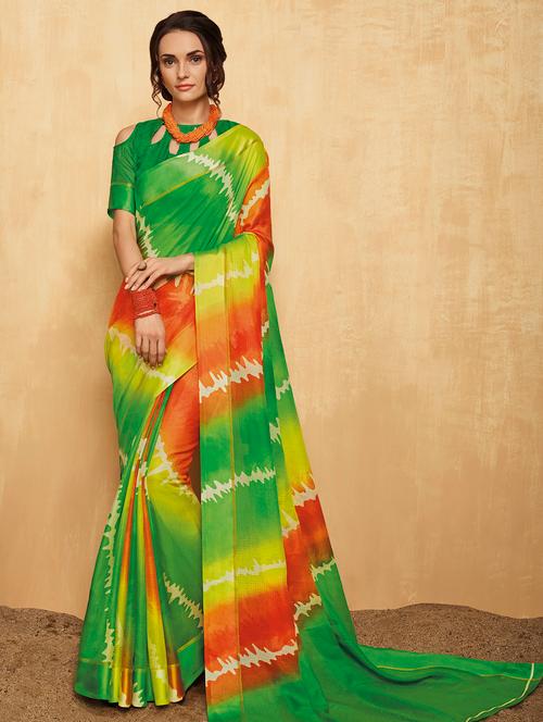 shibori green saree with blouse - 15967375 - Very Small Image - 1