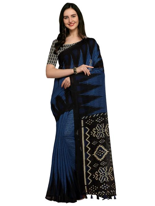 ikat printed blue saree with blouse - 15968780 - Very Small Image - 1