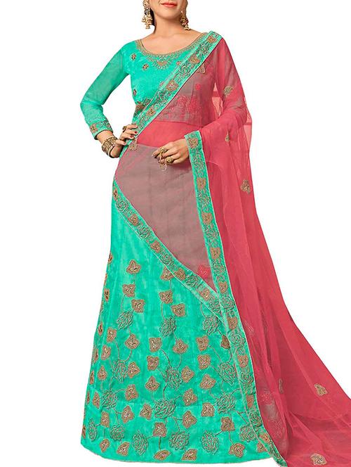 embroidered a-line lehenga with contrast dupatta - 15969205 - Very Small Image - 1