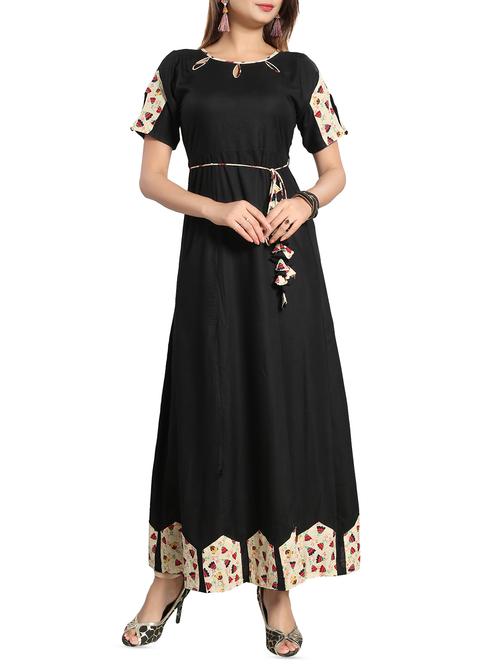 a-line key hole kurta with drawstring - 15969235 - Very Small Image - 1