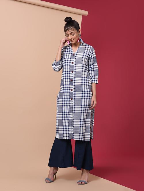 checkered straight kurta - 15970029 - Very Small Image - 1