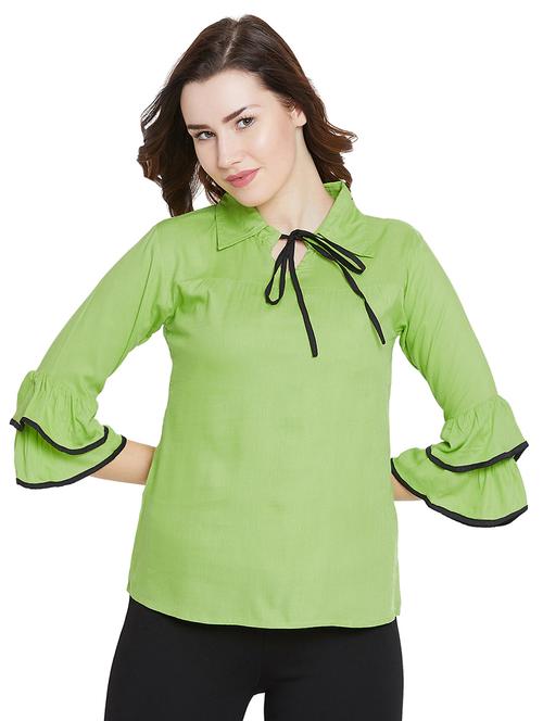 bell sleeved contrast piped top - 15970845 - Very Small Image - 1