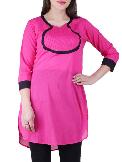 pink cotton solid kurti - 15971957 - Very Small Image - 1