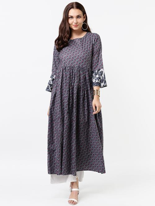 flared printed bell sleeves kurta - 15972390 - Very Small Image - 1