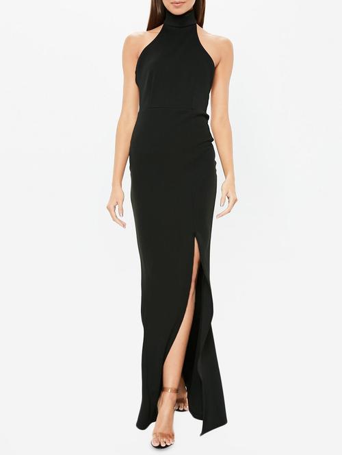 halter neck high slit dress - 15973124 - Very Small Image - 1