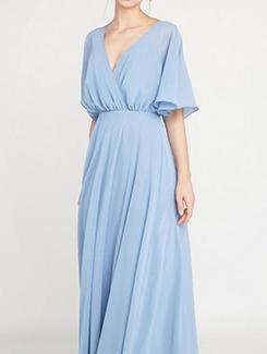 plunged neck ruffle sleeved maxi dress - 15973136 - Very Small Image - 1