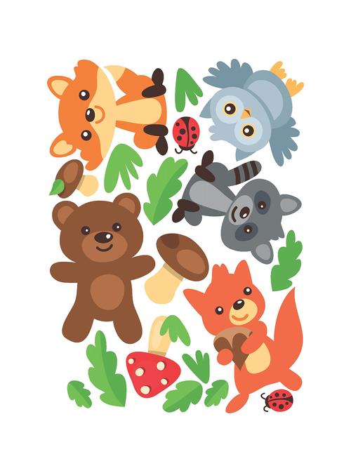 rawpockets wall decals ' baby animals '  wall stickers (pvc vinyl) multicolour - 15973868 - Very Small Image - 1
