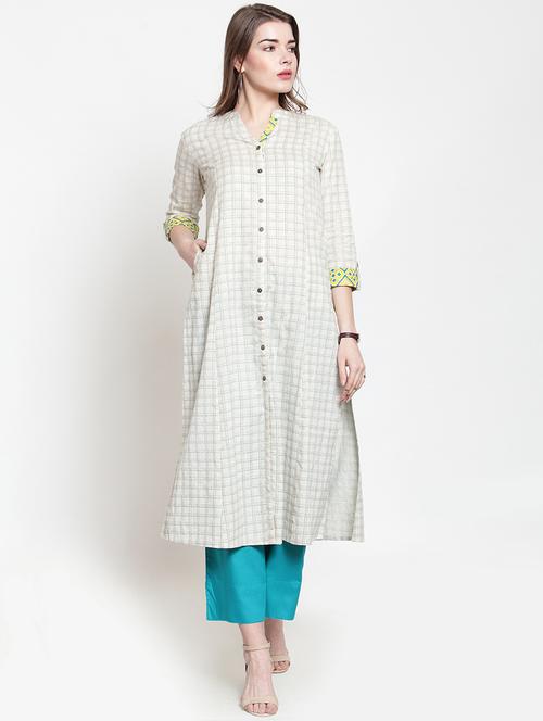 checkered buttoned kurta with palazzo set - 15973913 - Very Small Image - 1