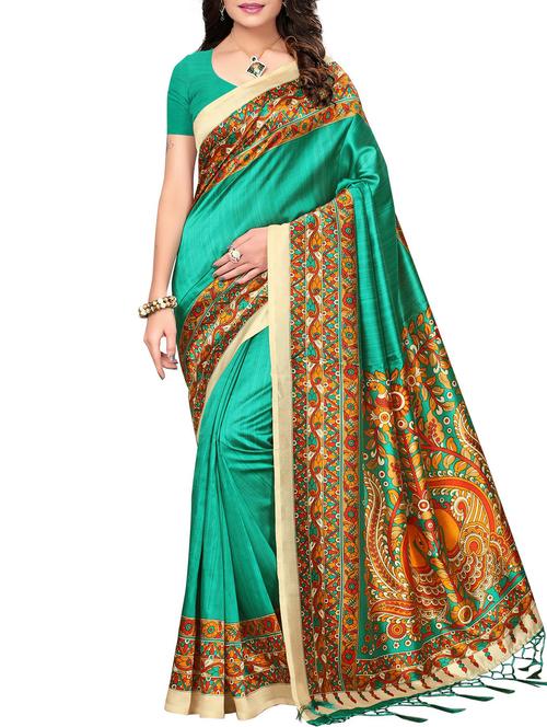 kalamkari green mysore silk saree with blouse - 15975728 - Very Small Image - 1