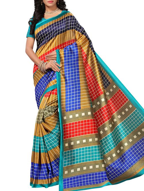 checkered mysore silk saree with blouse - 15976235 - Very Small Image - 1