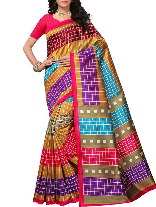 checkered mysore silk saree with blouse - 15976236 - Very Small Image - 1