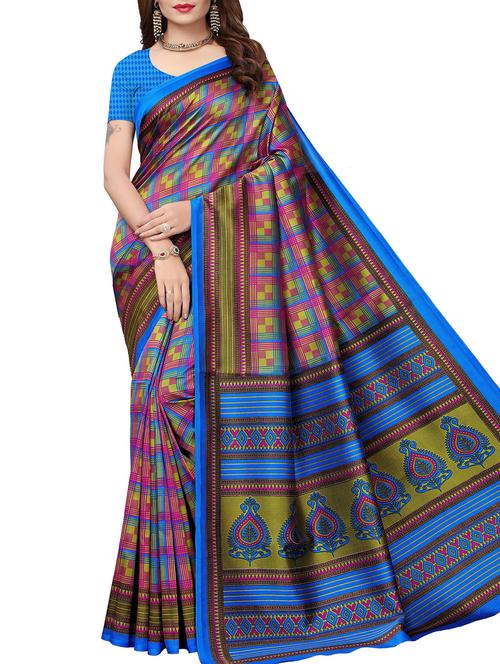 checkered mysore silk saree with blouse - 15976246 - Very Small Image - 1