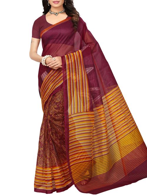 paisley maroon kota doria saree with blouse - 15976263 - Very Small Image - 1
