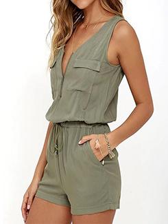 elasticated waist zip up front romper - 15979280 - Very Small Image - 1