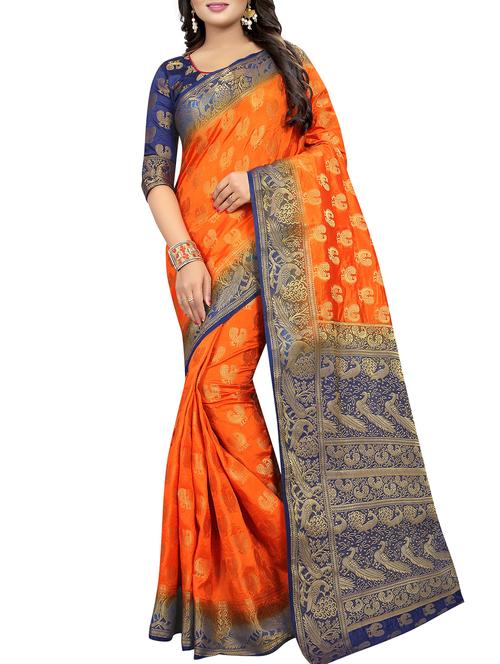 contrast zari border banarasi saree with blouse - 15983909 - Very Small Image - 1