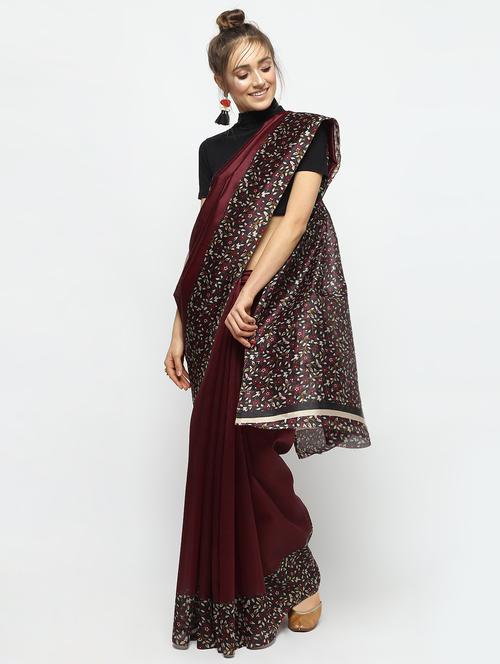 floral border maroon bhagalpuri saree with blouse - 15984144 - Very Small Image - 1