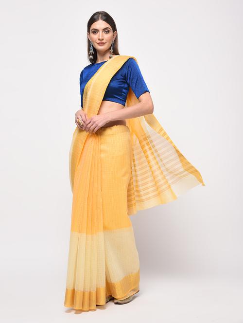 color block yellow woven saree with blouse - 15987547 - Very Small Image - 1