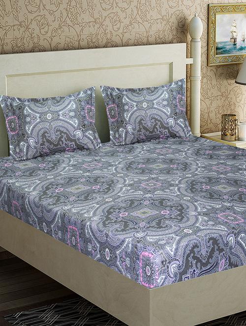 elegant abstact dark grey microfiber double bed sheet with 2 pillow covers - 15988031 - Very Small Image - 1