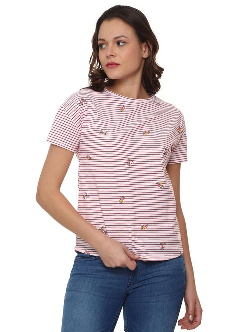 dropped shoulder striped embroidered tee - 15988158 - Very Small Image - 1