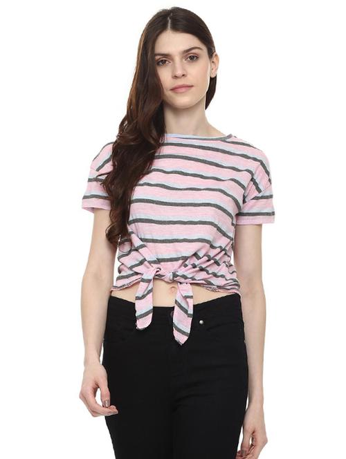 tie front striped crop top - 15988232 - Very Small Image - 1