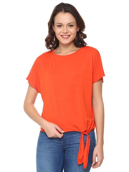 tangerine tie knot hem top - 15988252 - Very Small Image - 1