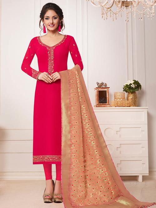 embroidered straight semi-stitched suit - 15988984 - Very Small Image - 1