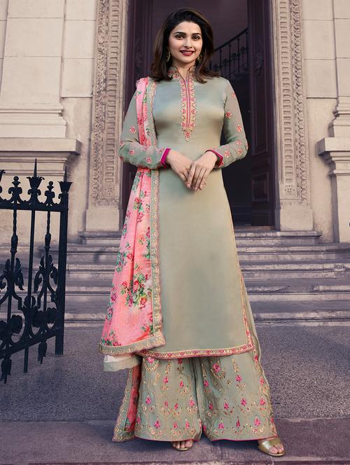 embroidered palazzo suits semi-stitched suit - 15988990 - Very Small Image - 1
