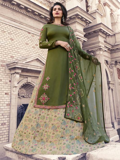 embroidered stright kurta-skirt semi-stitched suit - 15988991 - Very Small Image - 1